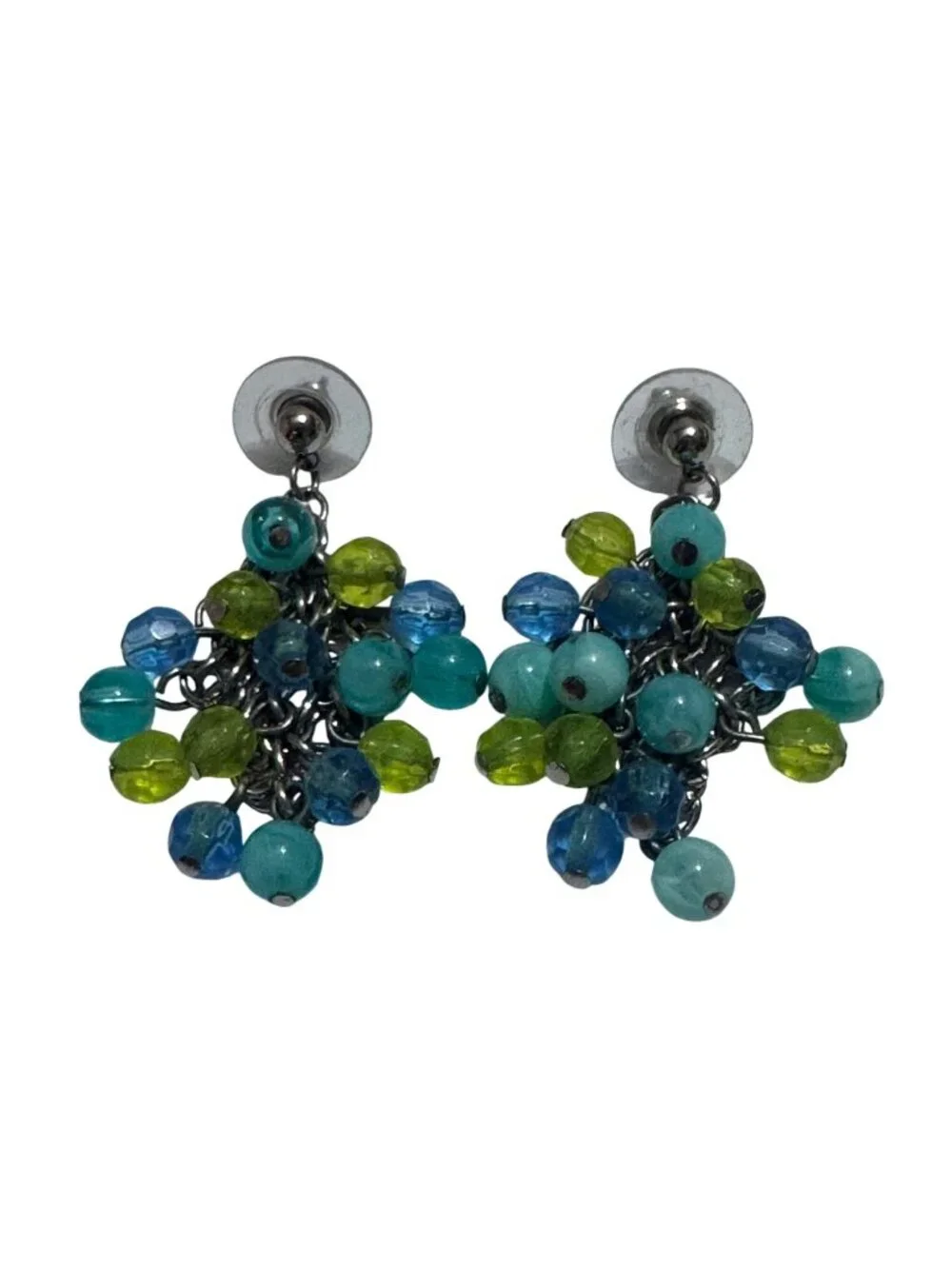 Colorful Beaded Drop Earrings With Blue & Green Glass Beads - Picture 3 of 5